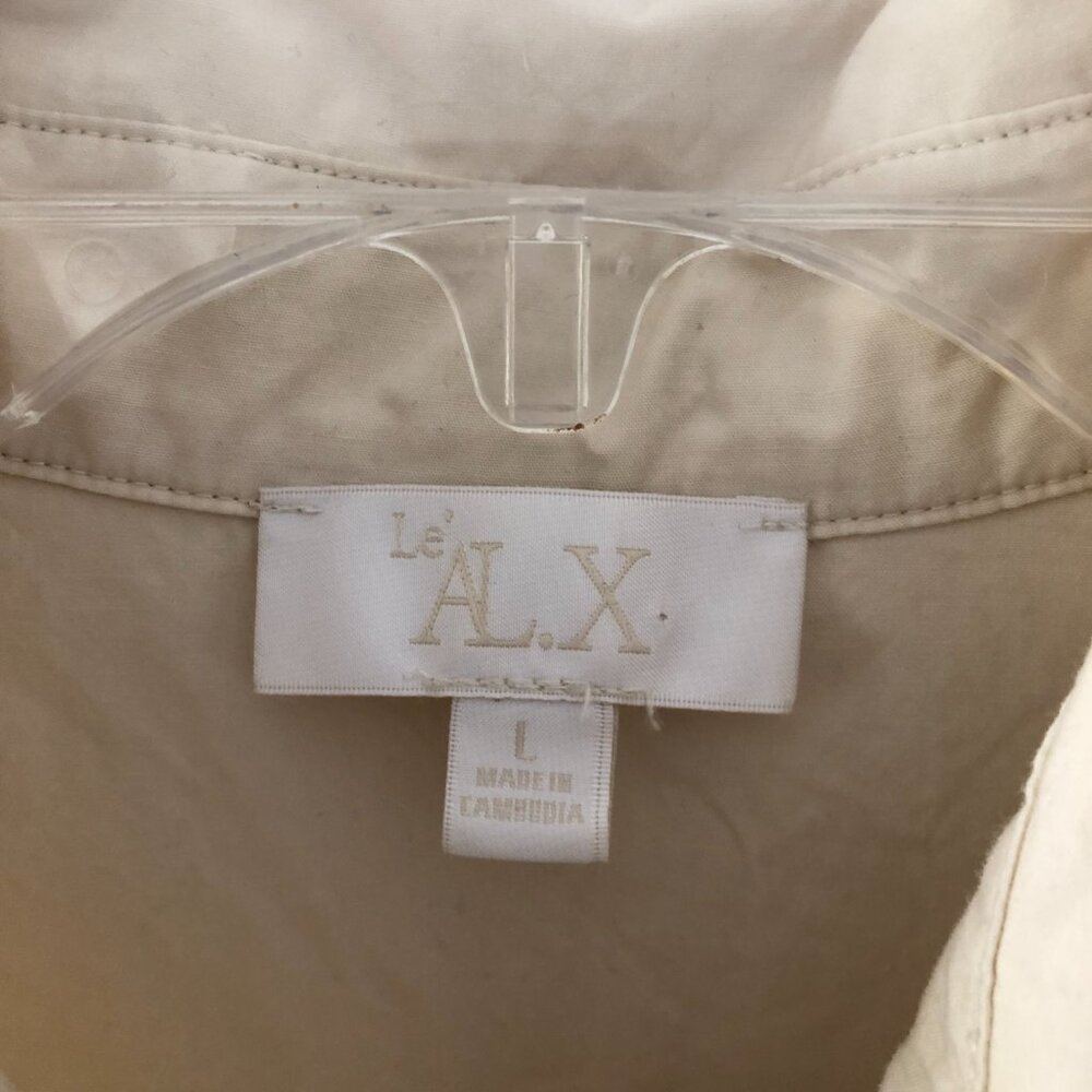 Le' AL.X Women Cream Beige Midi Dress Shirt Size L Large Cotton Long Sleeves - Picture 5 of 10